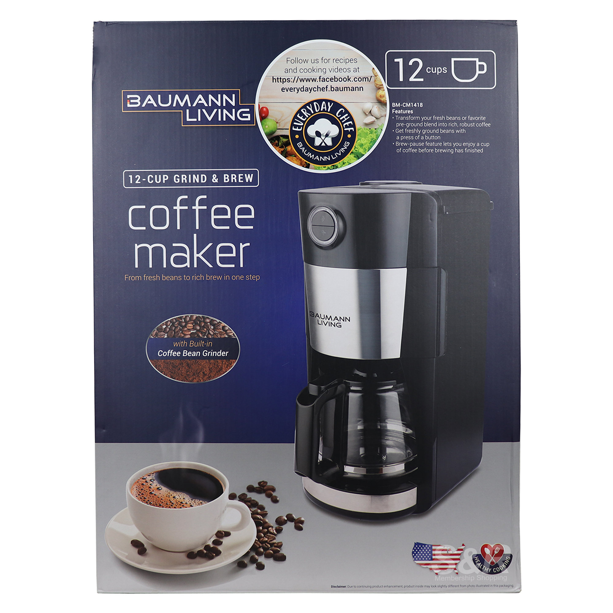 Baumann Living 12-Cup Grind and Brew Coffee Maker BM-CM1418